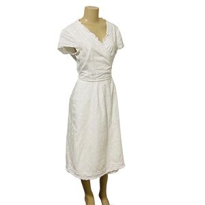 Boden white textured dot ruffle midi wrap v neck spring summer easter dress 12 L